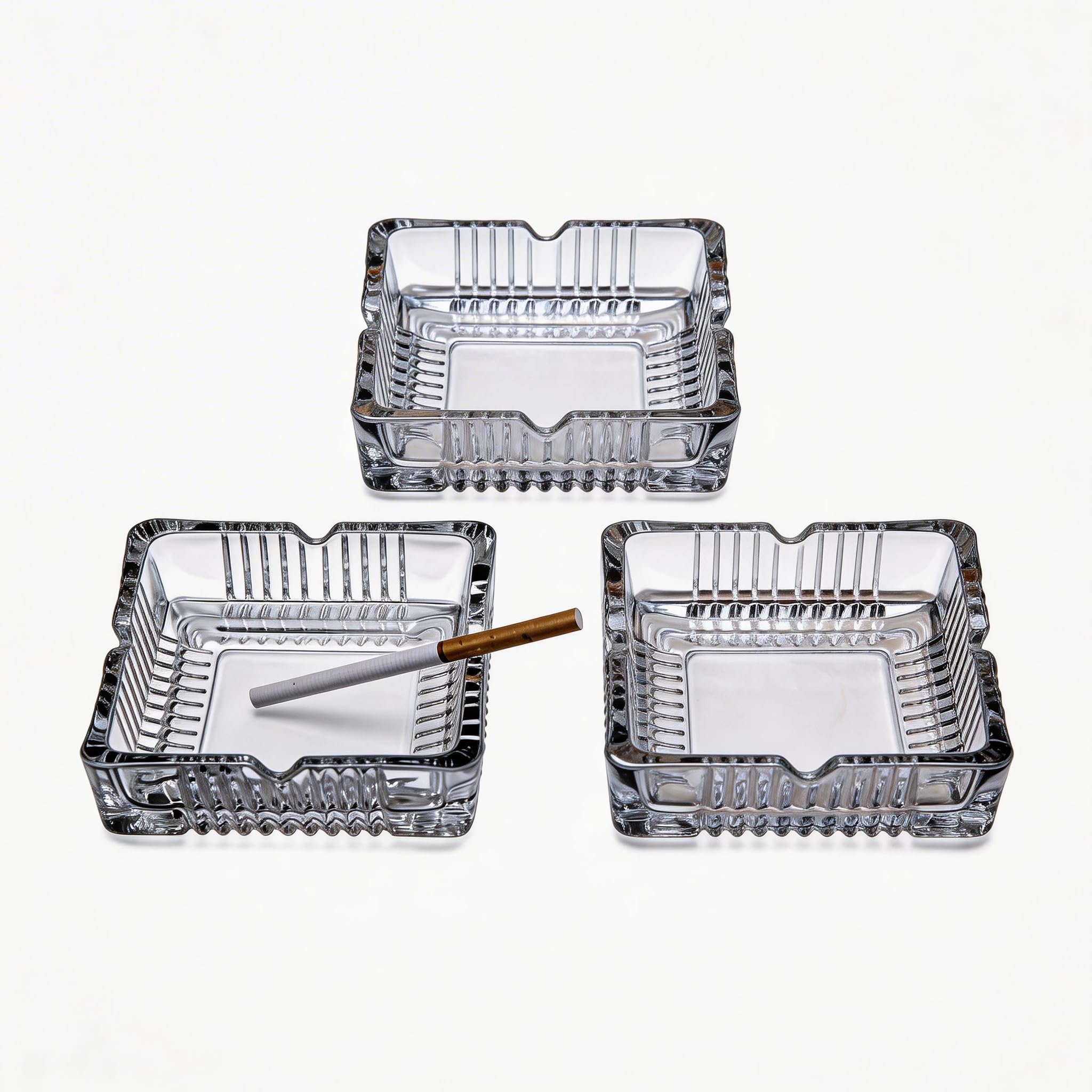 ZSHNYUKX 3 Pack 4 inch Square Glass Ashtray, Clear Thick Tempered Glass Cigarette Ash Tray, Easy Clean Heavy Duty Smoke Tray for Home Office Outdoor Party Decoration