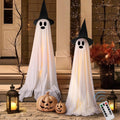 Skiennix Halloween Decorations - Light-Up Spooky Ghosts with LED Strips & Witch Hats | 2 Large Indoor/Outdoor Decor