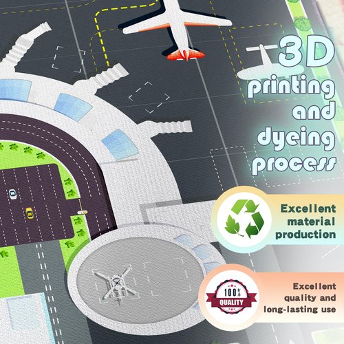 Isyorefam Play Rug for Kids Playroom, 3x4 Airport Carpet with City Road Traffic System and Aircraft Runway, Airport Playmat Airplane Rugs Non-Slip Washable Area Mat for Boys Bedroom