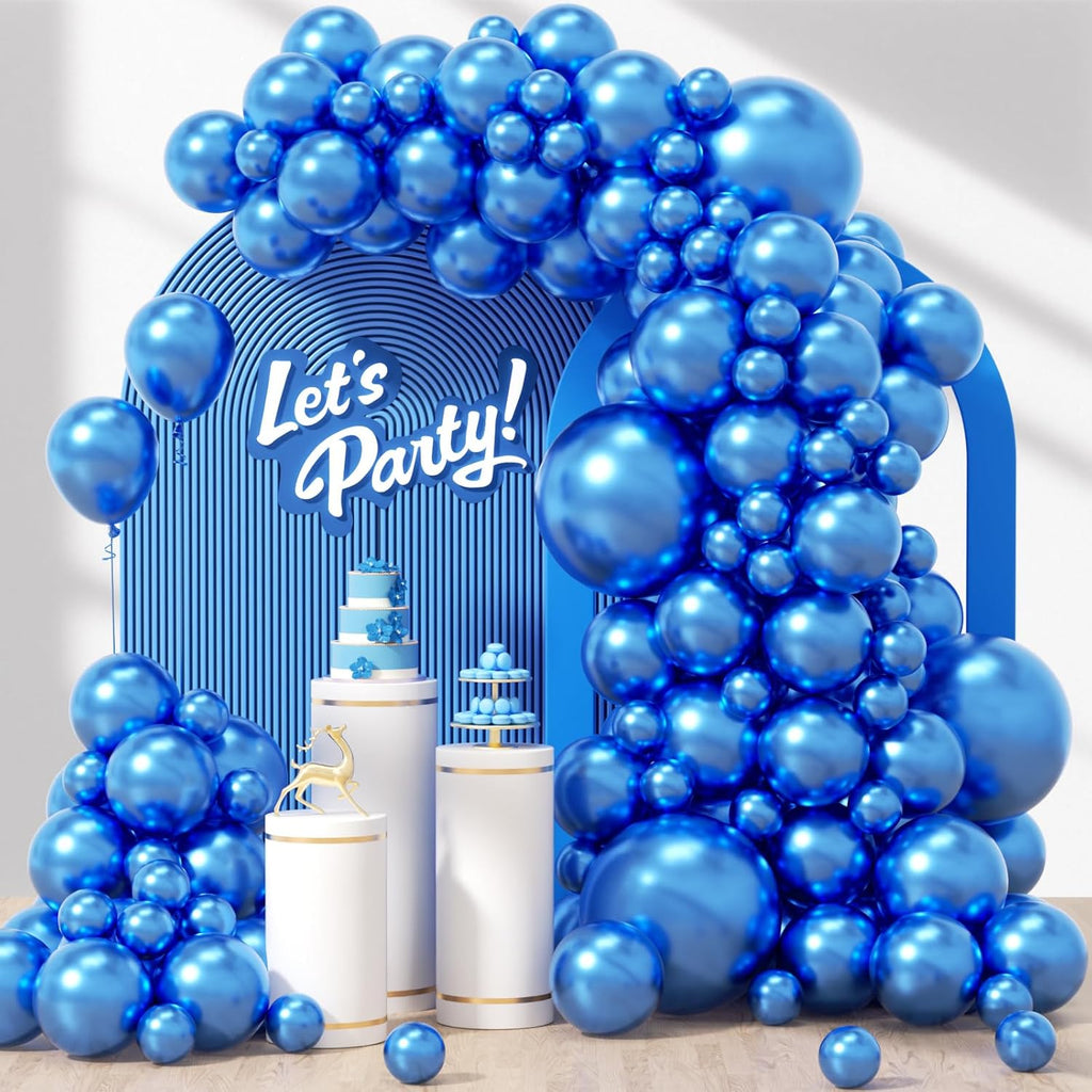 Skiennix Metallic Blue Balloons - 120-Piece Set in Various Sizes for Graduation, Baby Shower & Wedding Decor