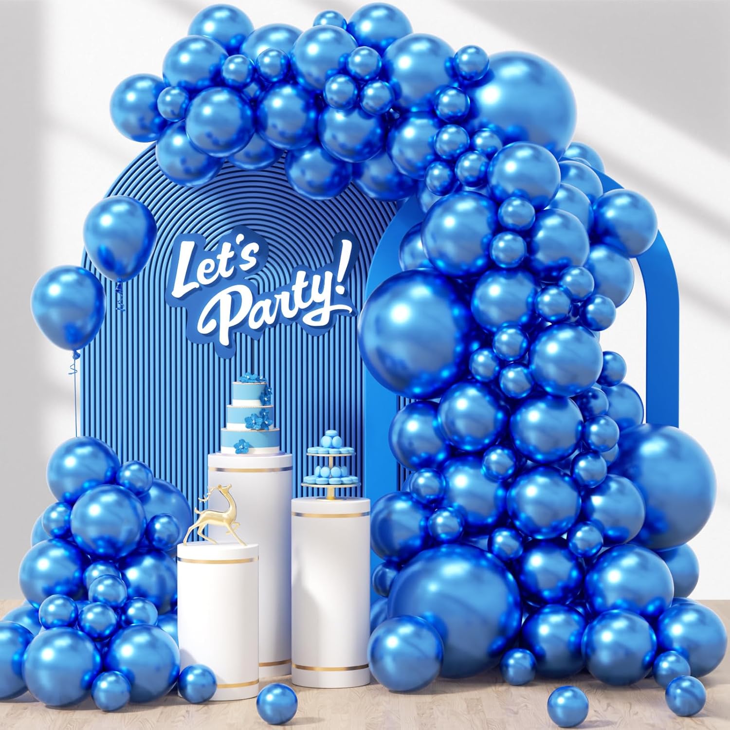 Skiennix Metallic Blue Balloons - 120-Piece Set in Various Sizes for Graduation, Baby Shower & Wedding Decor