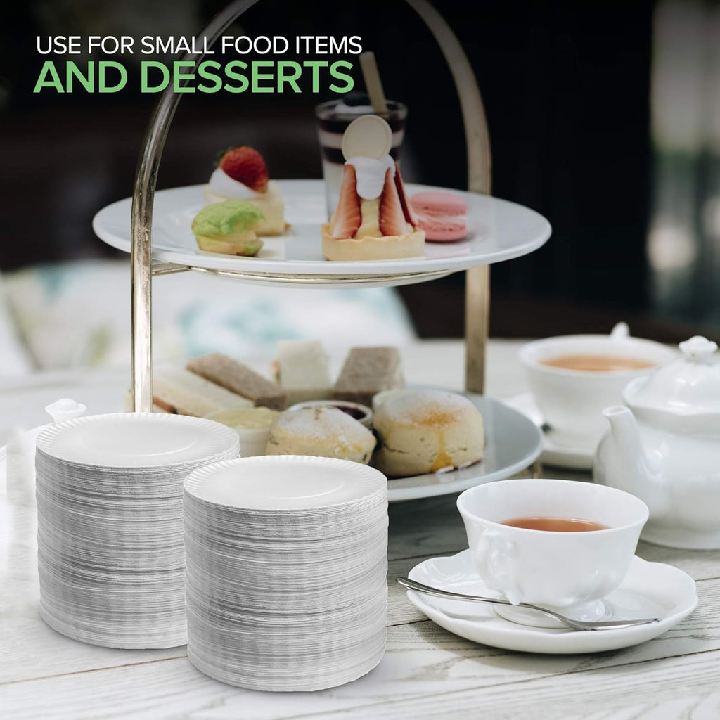 Stock Your Home 6-Inch Paper Plates - Uncoated Disposable Dessert Plates, White, 100 Count