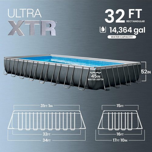 Intex Ultra XTR 32' x 16' Rectangular Above Ground Pool Set - Steel Frame, 2800 GPH Pump & Ladder Included
