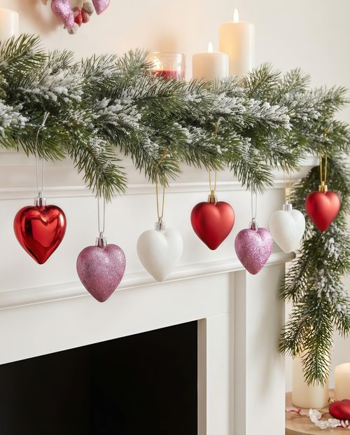 HipTree Mothers Day Christmas Tree Ornaments Decorations,12ct 1.57 Inch Pink Red White Heart Shaped Ornaments Set for Tree,Mini Baubles for Valentines Day,Christmas, Wedding & Anniversary Party
