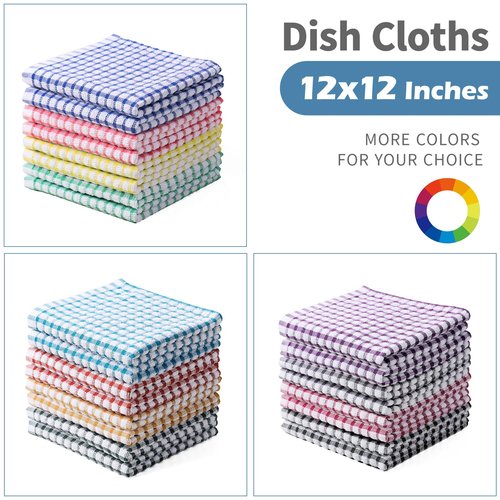 Oeleky Dish Cloths for Kitchen Washing Dishes, Super Absorbent Dish Rags, Cotton Kitchen Dish Towels Pack of 8, 12x12 Inches