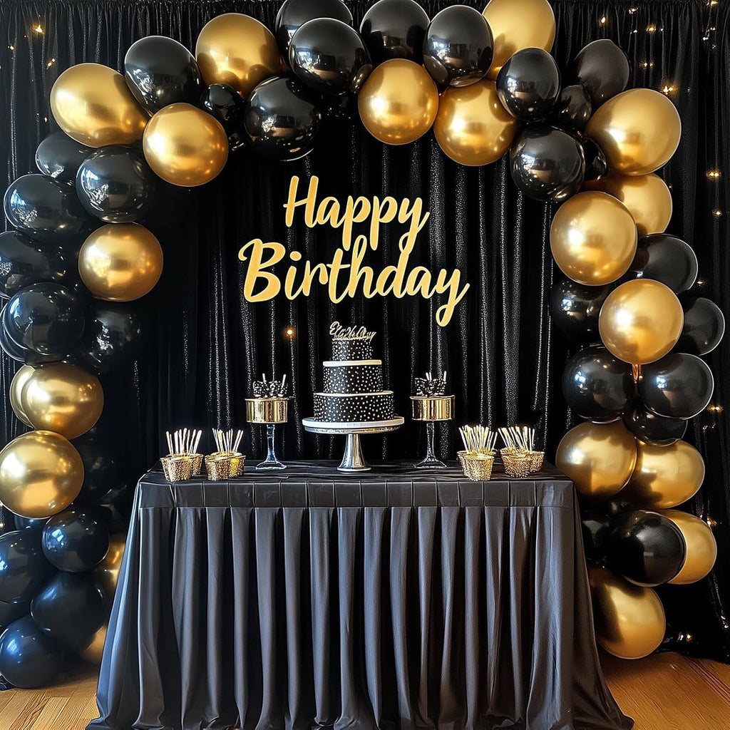 RUBFAC Black and Gold Balloons - 129-Piece Latex Balloon Garland Kit for Party, Wedding, and Birthday Decor