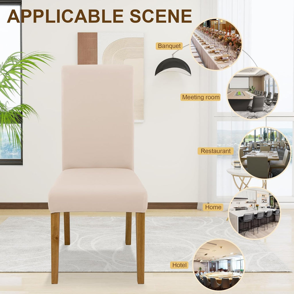 Regine Switzerland Dining Chair Covers - Set of 6 Stretch Washable Slipcovers | Beige for Home & Restaurant