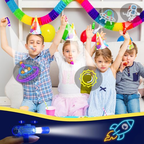 24PCS Party Favors LED Finger Lights, Glow in the Dark Light Up Toys Gifts Bulk for Kids Boy Girl Birthday Goodie Bags Stuffers Party Decorations Back to School Party Classroom Prizes (space)