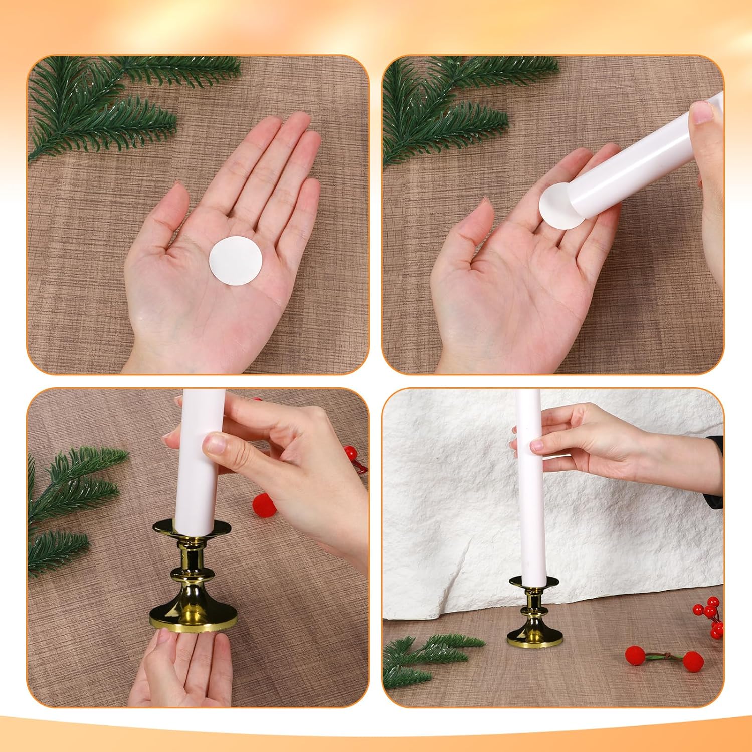 Skiennix Taper Candle Holder Grips - 20 Pcs Snugger Inserts for Weddings & Holiday Parties