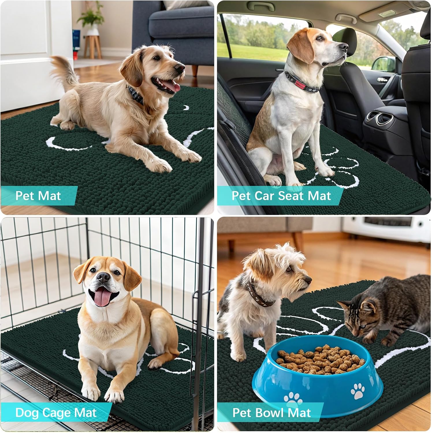 OLANLY Dog Door Mat - Absorbent Non-Slip Mud Mat for Muddy Paws | 24x16 Paw Print Design in Blackish Green