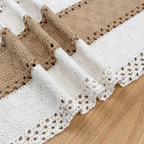 FEXIA Boho Table Runner for Home Decor with Out Tassels 72 Inches Long Farmhouse Rustic Table Runner Macrame Burlap Table Decoration for Living Room Bridal Shower(12x72 Inches)