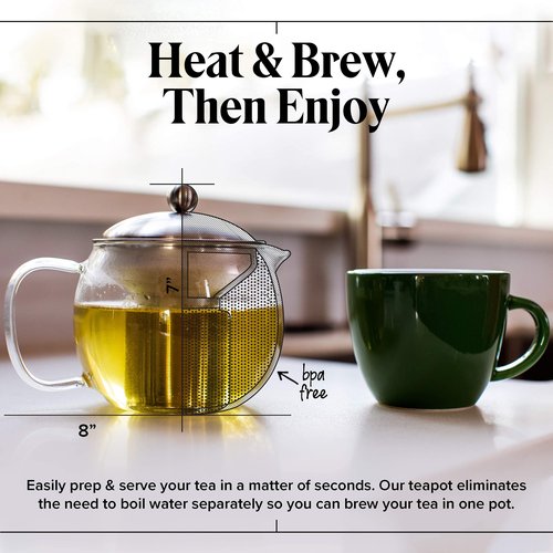 Teapot with Infuser for Loose Tea - 40oz, 3-4 Cup, Clear Glass Kettle Pot with Strainer & Warmer - For Whole Leaf, Iced Maker & Brewer