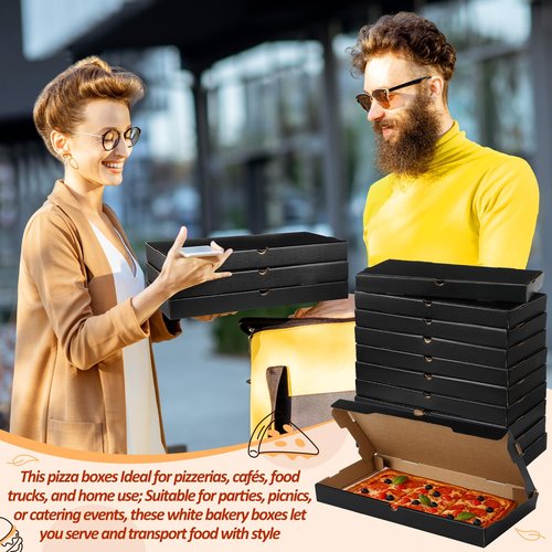 AmazingSpark Pizza Boxes 14 x 7 x 1.5 Inch Black Flatbread Box Sturdy Corrugated Rectangular Take out Baking Containers for Flatbread Pizza Pastry Bakery Charcuterie, Lightweight and Convenient