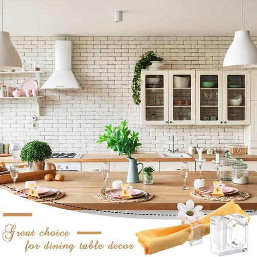 Meanplan 24 Pcs Flower Napkin Rings Clear Acrylic Napkin Holder Rings Bulk Square Flower Bud Vase Combo for Wedding, Birthday Banquet Table Decor, 1.77 x 1.97 Inch