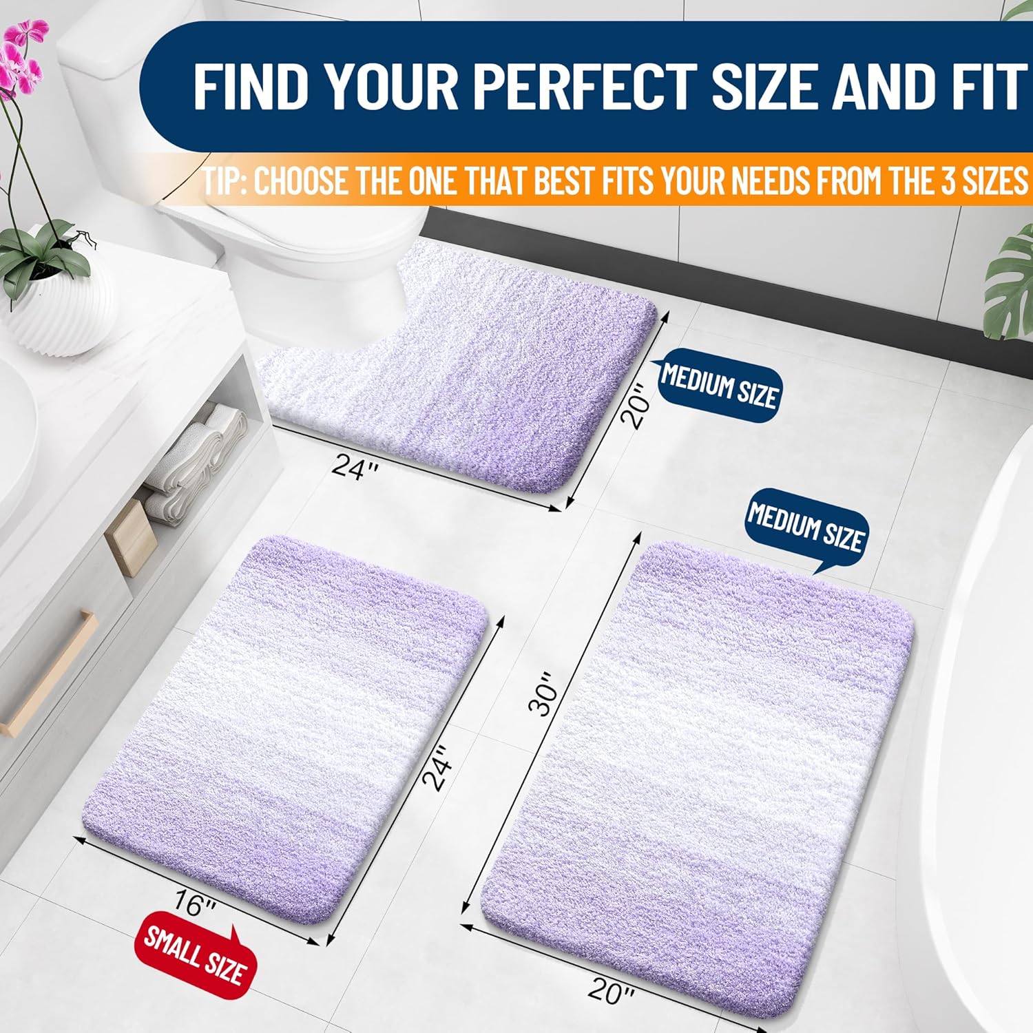 OLANLY Luxury U-Shaped Toilet Rugs - Extra Soft, Absorbent Microfiber Bath Mat | 24x20, Light Purple