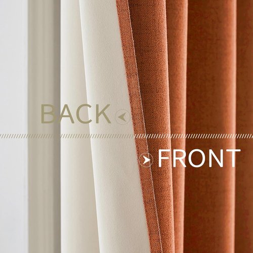 MIULEE Linen Curtains - 100% Blackout Thermal Insulated Drapes | Orange Grommet, 52 x 90 Inch (2 Panels)