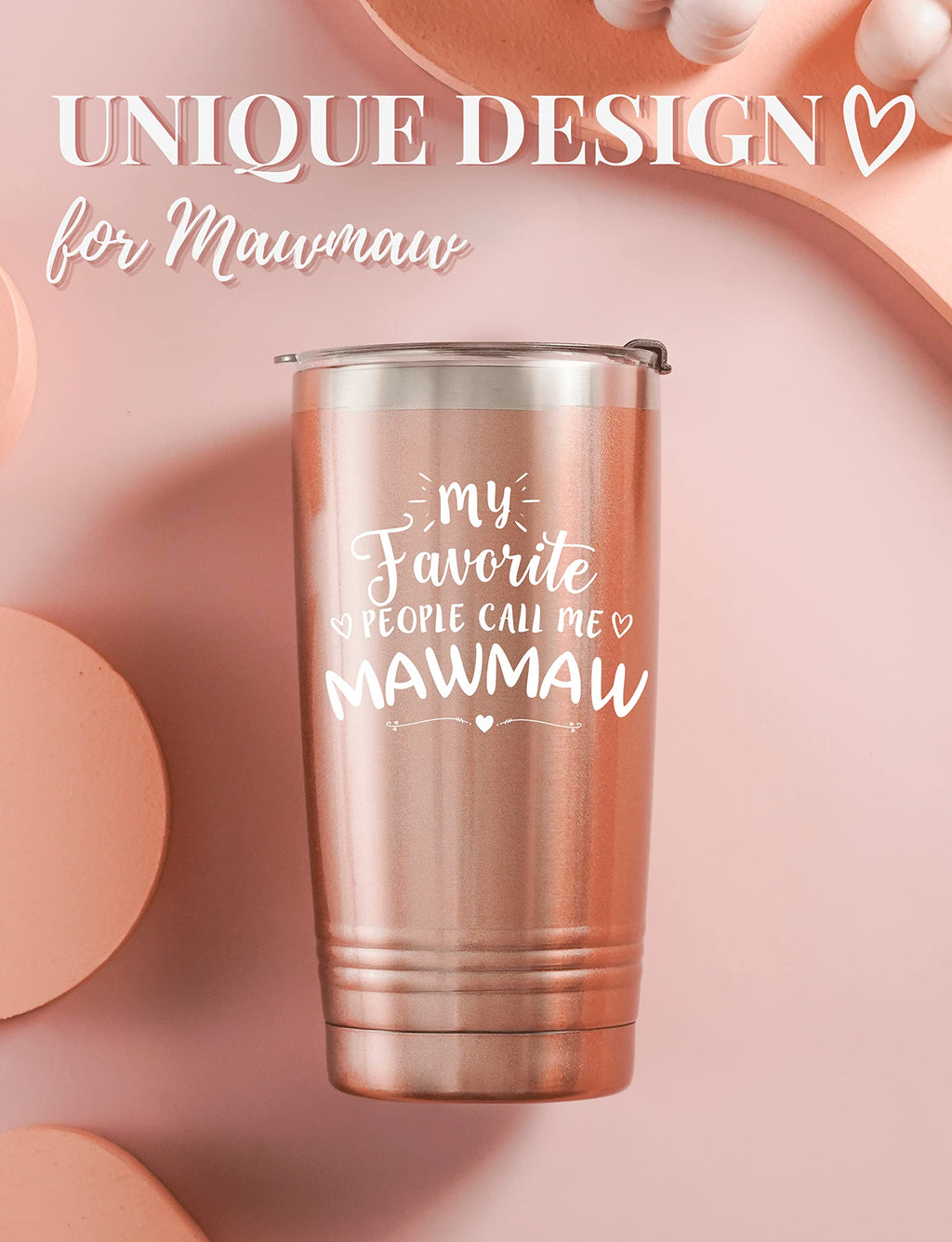 Mawmaw Gifts for Grandma, Insulated Stainless Steel Wine Tumbler with Lid, For Nana, Gigi, Granny, Grammy, Birthday, Mother’s Day, Christmas gifts, Rose Gold, (20 oz) Call me Mawmaw