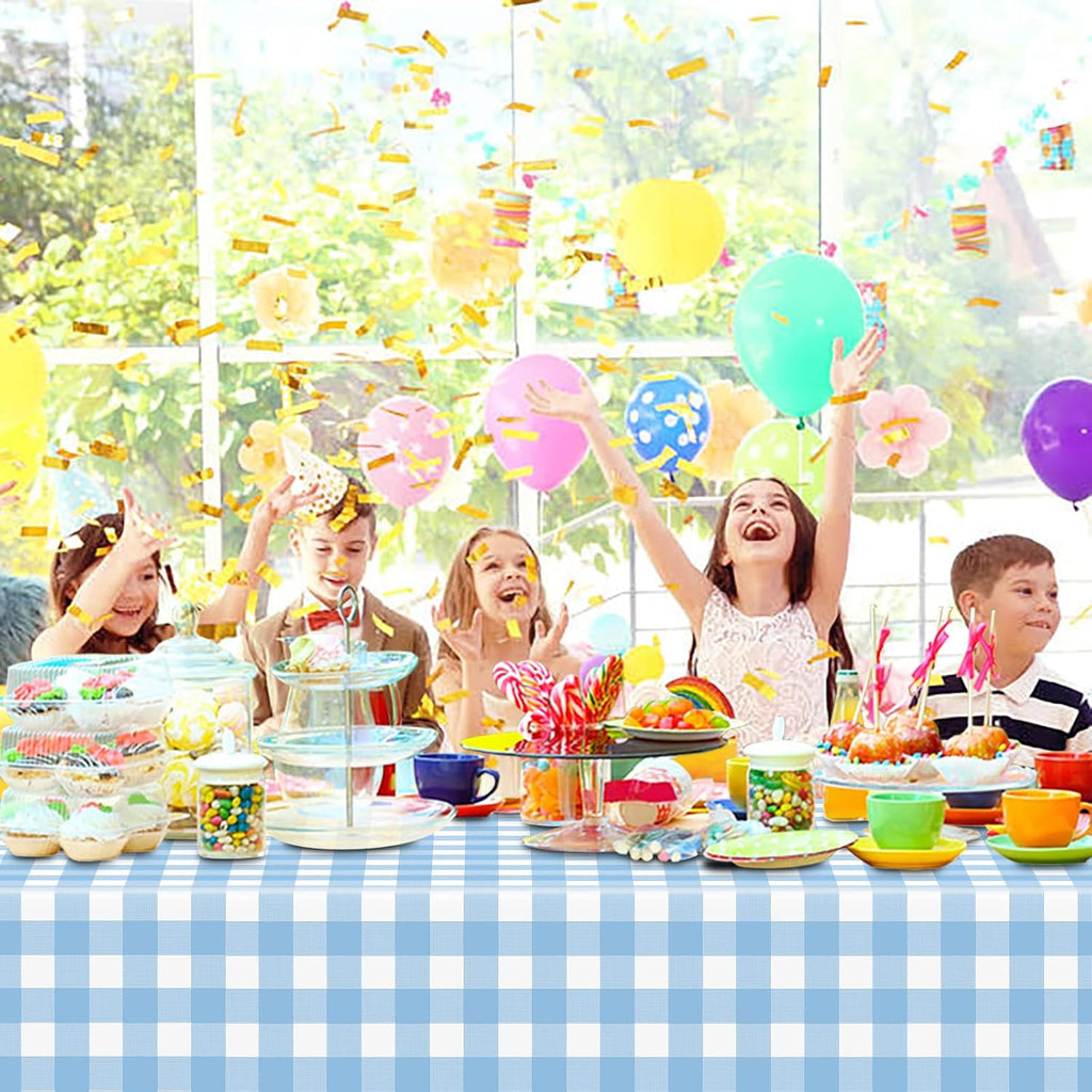 Skiennix Light Blue Checkered Tablecloth - 54" x 108" Waterproof Disposable Cover for Parties & Picnics
