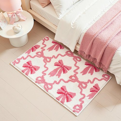 Lindameler Pink Bow Bathroom Rugs Coquette Cute Bath Mat for Bathroom Non Slip Absorbent Bow Bath Mat Washable 20x32 inch Bath Mats for Front Door, Bedroom, Living Home Decor
