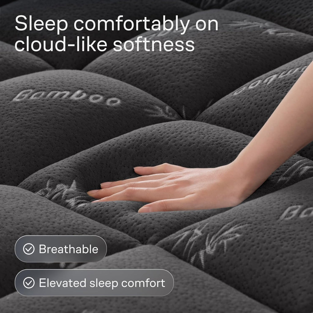 Skiennix Ultra Soft Full Size Mattress Topper - Bamboo Viscose Pillow Top for Cooling Comfort - Dark Gray