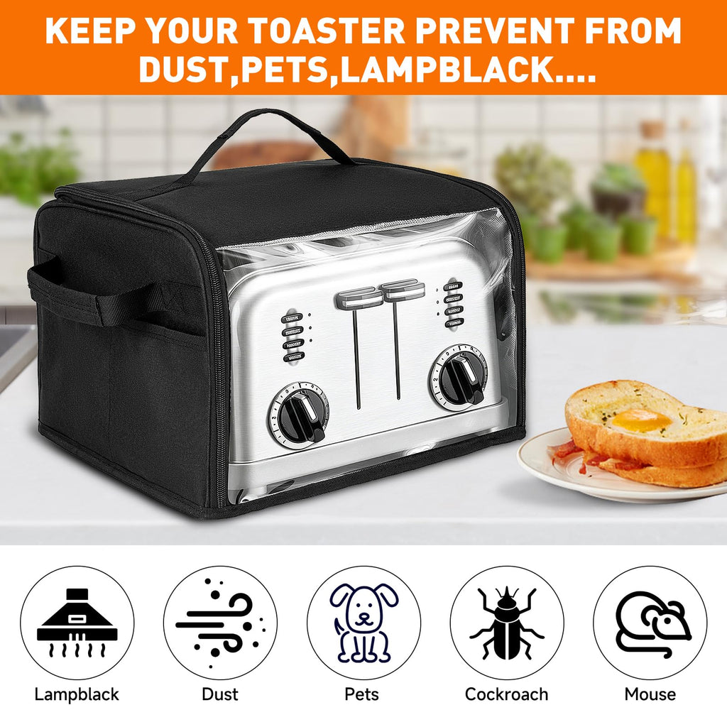 Toaster Cover 4 Slice with Aluminum Foil Lining and Base Compatible with Cuisinart/BELLA/Black and Decker,Cover Only,Black