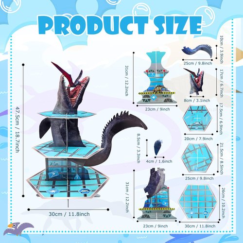 GLURUITE Mosasaurus Dinosaur Cupcake Stand Party Decorations Mosasaurus Cupcake Holder Dinosaur Dessert Tower for Dinosaur Theme Party Birthday Supplies