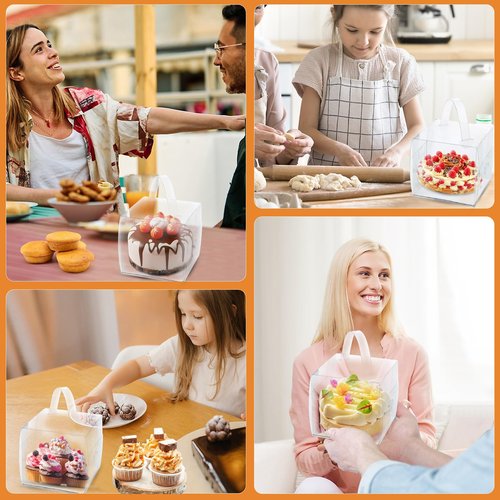 6x6x6in Clear Cake Boxes (20 Pack) - Transparent Bakery Boxes with Handles,5in 6in mini cake boxes for Cupcakes, Donuts & Party Treats - Clear gift boxes for Birthdays, Baby Showers & Gift Packaging