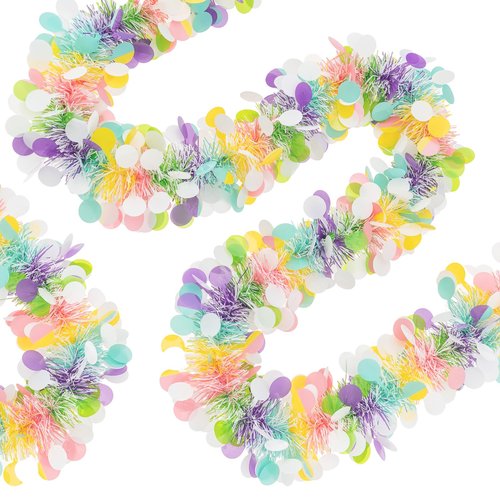 33FT Easter Tinsel Garland Colorful Metallic Twist Foil Tinsel Garland with Confetti Spring Hanging Garland for Easter Party Door Tree Indoor Outdoor Decoration