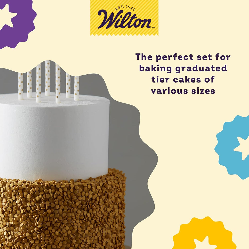 Wilton Round Tiered Cake Pan Set - Durable Anodized Aluminum for Even Heat Distribution - 6, 8, 10 & 12 Inch (Pack of 4)