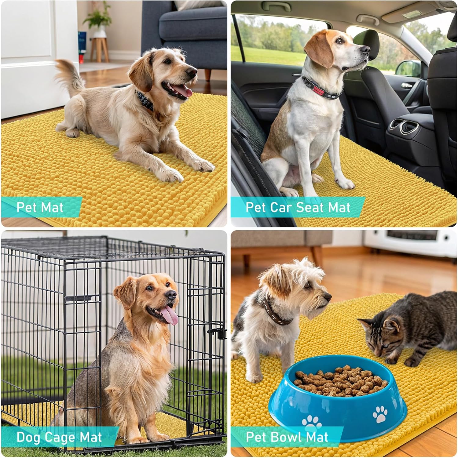 OLANLY Dog Door Mat - Absorbent Non-Slip Chenille Mat for Muddy Paws | 54x24 Inches, Quick Dry, Yellow