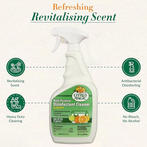 Citrus Magic Multi-Purpose Disinfectant Cleaner - Citrus Scent, 32 Fl Oz | Effective & Eco-Friendly