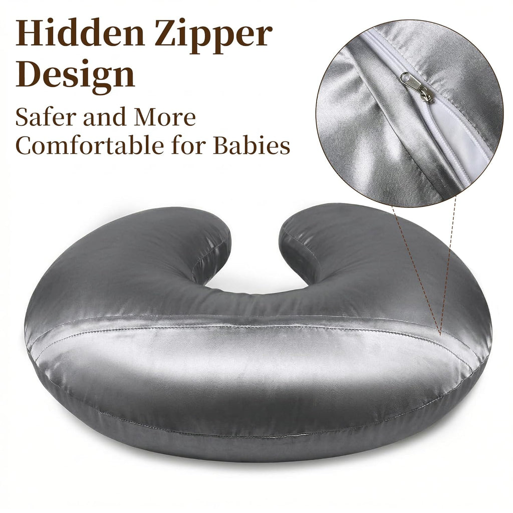 Pro Goleem Satin Nursing Pillow Cover - Soft Silk Feeding Slipcover for Standard Pillows | Gray & White 2-Pack
