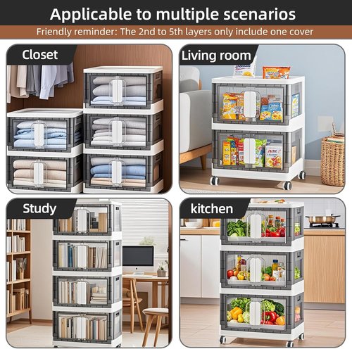 Folding Storage Organizer - Heavy-Duty Plastic Bin with Silent Casters | Stackable Design, 3 Sizes (19.5/23.5/27.5in), Black/White