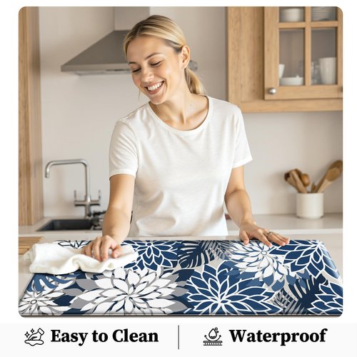 Arenarug Kitchen Mats for Floor 2PCS Cushioned Anti Fatigue Kitchen Mats Waterproof Non Slip Kitchen Mat Rug Set Comfort Foam Standing Mat for Sink, Laundry, Office, Blue Gray