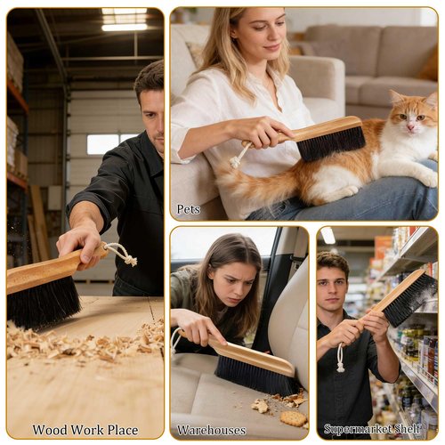 BFWood Horse Hair Hand Broom, Woodworking Bench Cleaning Brush, Fireplace Dust Brush, Hand Broom for Shop, Furniture, Carpet, Car Wash, Sweeping, Workspace, Exhibition-Hall, Upholstery