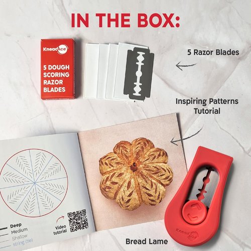 KneadAce Bread Lame Dough Scoring Tool - Upgraded Magnetic Design with 5 Razor Blades & Patterns Booklet