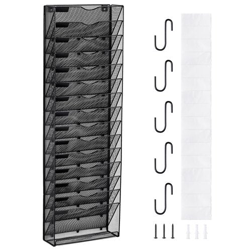 VEVOR Wall Newspaper Holder 1 Piece Brochure Holder with 16 Compartments, Wall Mounted Organiser Metal Magazine Holder for Magazines Paper and Documents File Tray for Office