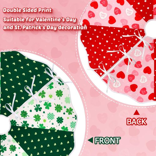 36in Double Sided Valentine's Day Tree Skirt,St. Patrick's Day Tree Skirts Decorations,Reversible Holiday Tree Mat Party Supplies for Tabletop Trees Decoration