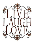 Deco 79 Metal Sign Live Love Laugh Wall Decor with Scrollwork, 21" x 1" x 28", Brown