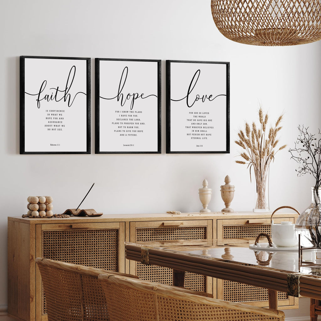 Houmury 3PCS Framed Faith Hope Love Bible Verses Wall Art Farmhouse Religious Quotes Wall Decor Inspirational Wall Art (Black, 16"x24")