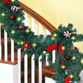 MorTime 2 Pack 9 FT LED Christmas Garland with Pinecones Red Berries Bows Christmas Balls Candies, Multi-Function Christmas Garland with 50 Warm White LED Lights, 180 Branch Tips