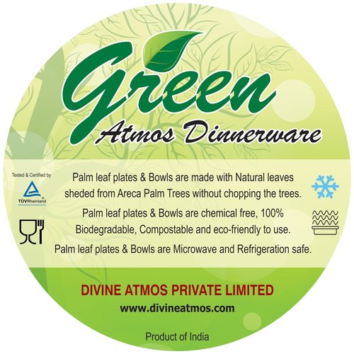 Atmos Green 100 pack 9" Round Palm Leaf Dinner Plate Compostable disposable premium heavy duty Eco-Friendly Microwave Refrigeration safe Bamboo like Wedding Events Party