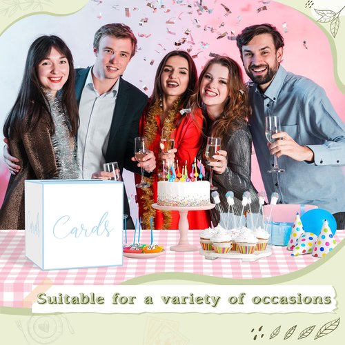 WNINK White and Blue Card Box for Parties, Weddings, Birthdays, Bridal & Baby Showers, Anniversaries, Graduations & Retirements Party Decorations – Cards, Raffle, Wishes & Money Card Boxes
