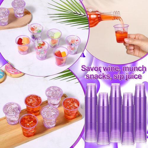 LemonRoad 120 Pack 2 oz Plastic Shot Glasses Easter Disposable Mini Drinking Cups Bulk for Wedding Parties Picnics Cocktails Events Celebrations Favors(Purple)