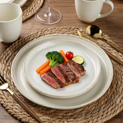 AmorArc 18 Pieces Ceramic Dinnerware Sets for 6, Handpainted Stoneware Plates and Bowls Set with Rustic Terracotta Underside, Scratch Resistant Dishes Set, Dishwasher & Microwave Safe