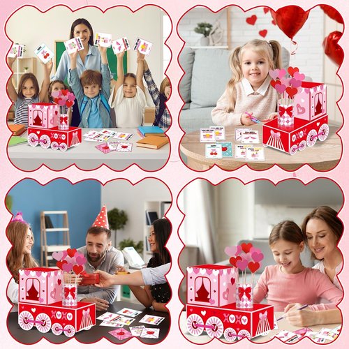 ojustbeok 50 PCS Large Valentine's Day Card Box for Exchange Valentine's Day Train Mailbox for Classroom Exchange Valentine Card for Train Heart Party Favors