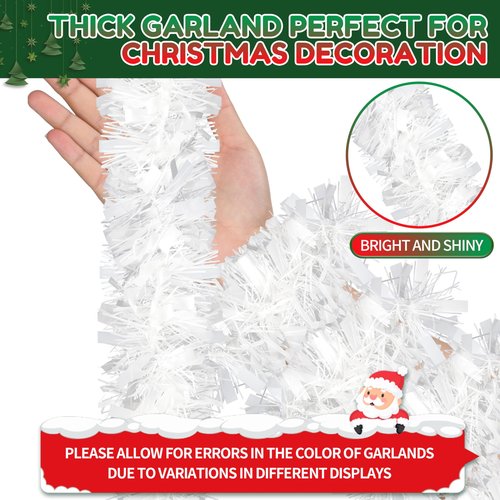 70 Ft Christmas Tinsel Garland Metallic Tinsel Twist Garland Glitter Christmas Tree Hanging Decorations for New Year Party Birthday Holiday Indoor Outdoor Supplies (White)