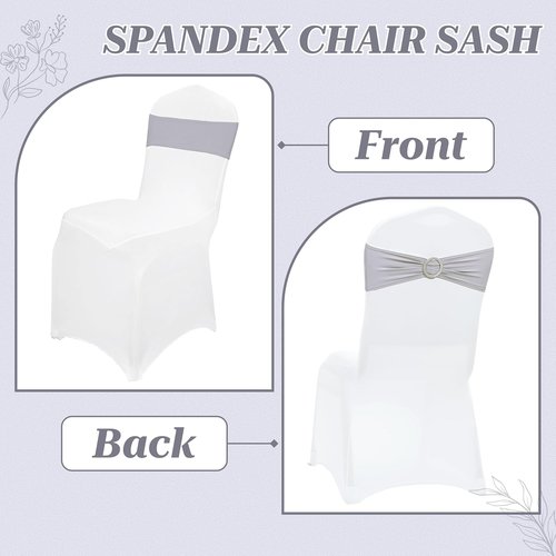 MDS Spandex Chair Sashes - Premium Stretch Covers with Buckle Slider for Weddings & Events | Light Silver, Pack of 25