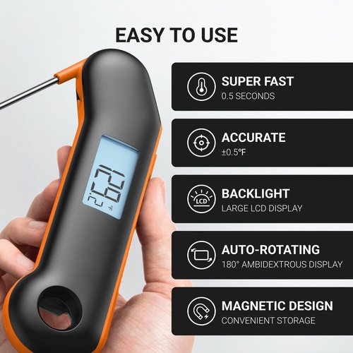 ThermoMaven Professional Meat Thermometer, Instant Read in 0.5 Sec, NIST Certified Accuracy ±0.5°F, IP67 Waterproof, Ambidextrous Backlight, Auto-Rotating Display, for BBQ/Grill/Cooking, Black&Orange