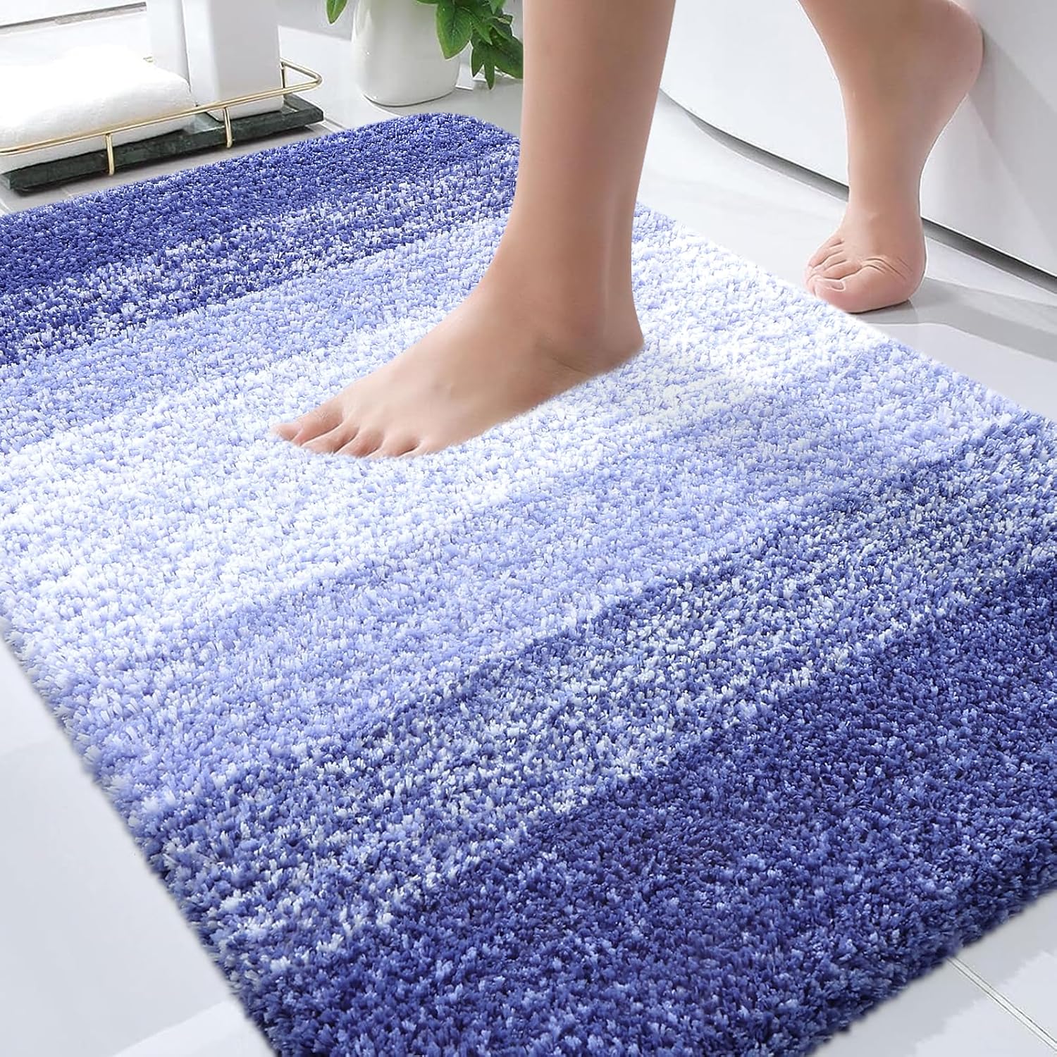 OLANLY Bathroom Rugs - Extra Soft Absorbent Microfiber Mat 34x21 | Quick Dry, Rubber Backing, Blue-Violet